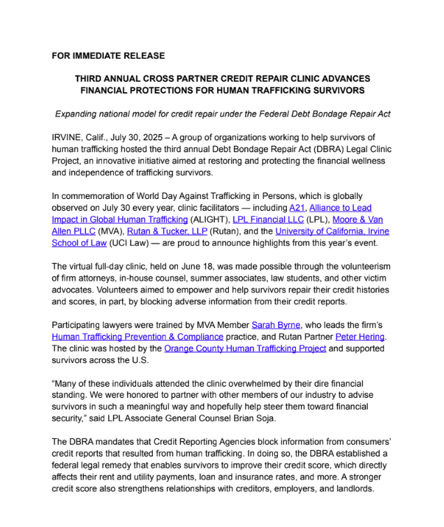 Third Annual Cross Partners Credit Repair Clinic Advances Financial Protections for Human Trafficking Survivors